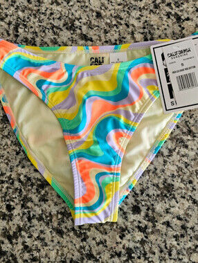California Sunshine Womens Sz S High Leg Bikini Swimsuit Bottom Colorful NEW
